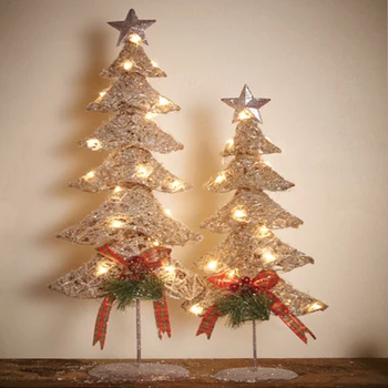 

Christmas Tree Ornaments Christmas Tree Shaped DIY Rattan Wreath String Lights Home Door Wall Hanging Decor