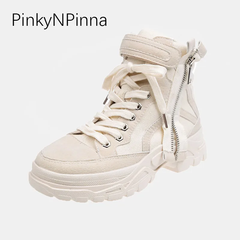 

winter flat ankle hunter boots female lace up round toe pig suede mesh plush zipper sewing hook loop patchwork warm shoes woman
