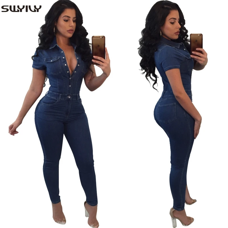 

Jumpsuits Women Jumpsuit Trousers Womens Jumpsuit Denim Jumpsuit Women Slim Short-Sleeved Single-Breasted For Summer Autumn
