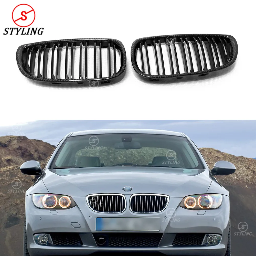 

For BMW 3 Series E92 E93 Carbon Fiber Front Grille Gloss Black Finish E90 E92 E93 M3 Front Bumper Lip Grille Pre-Lci 2005 - 2008