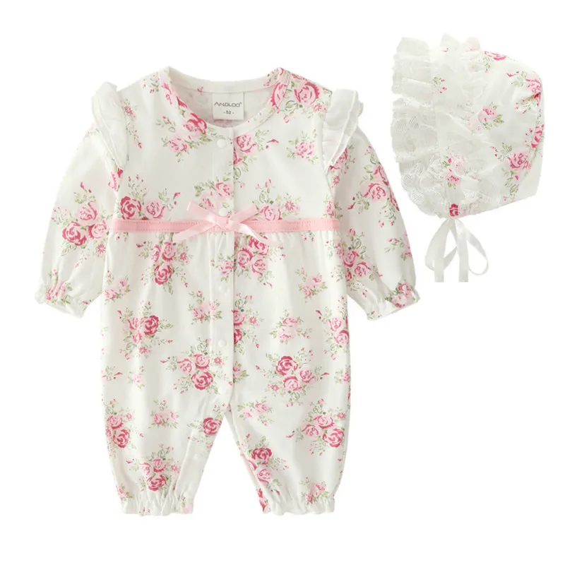 Одежда для новорожденных девочек хлопковая одежда с цветочным принтом для малышей от 0 до 3 месяцев Одежда для девочек на день рождения, костюм для близнецов комбинезон для маленьких девочек