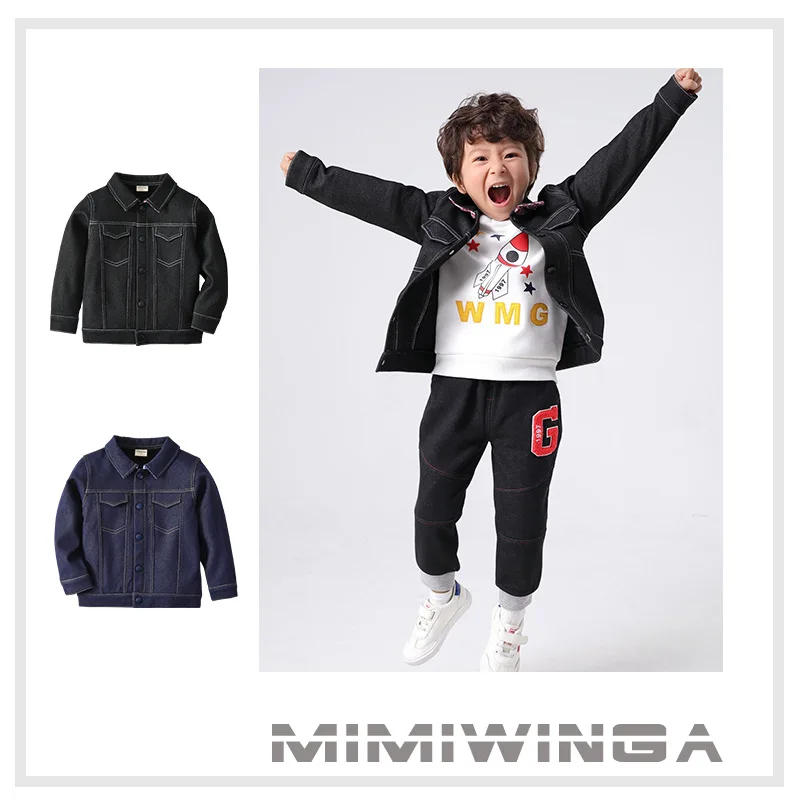 MIMIWINGA/детская одежда джинсовая куртка для мальчиков коллекция года, новое осеннее плотное теплое пальто красивая ковбойская хлопковая куртка для маленьких детей