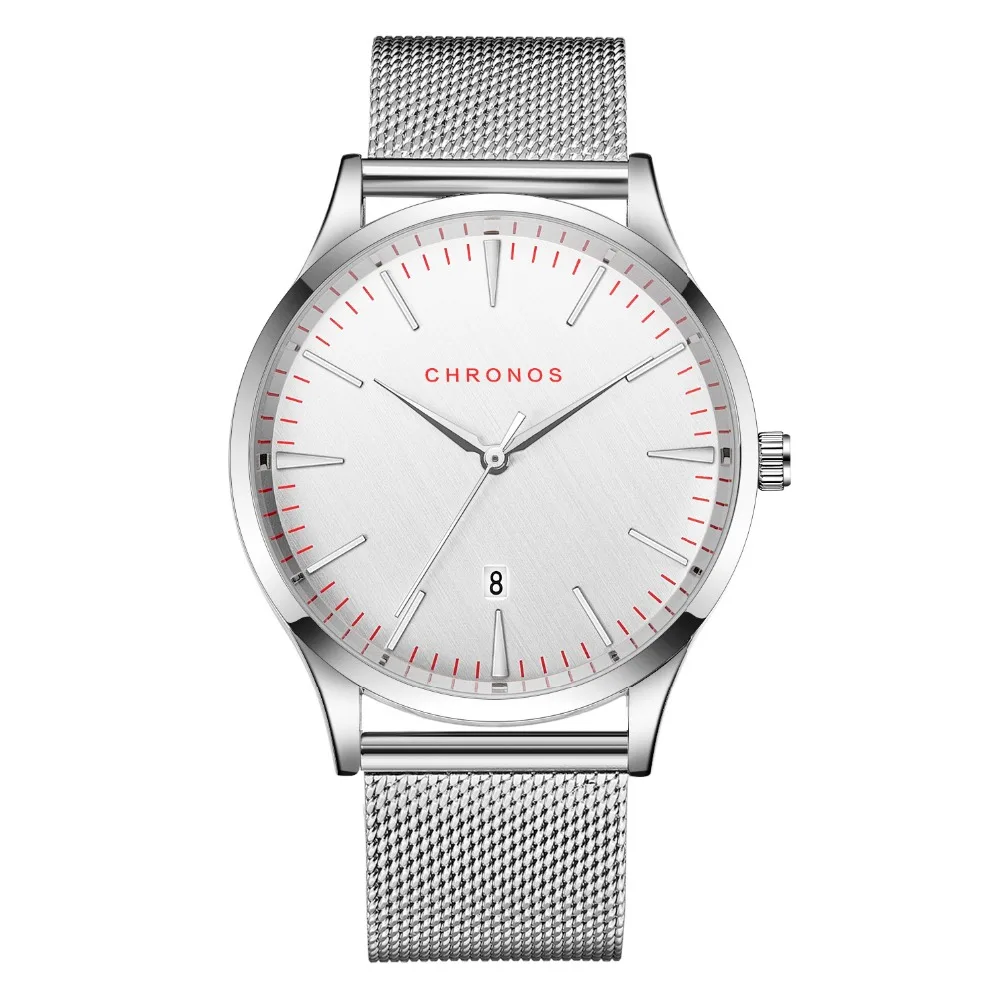 

CHRONOS Men Steel Bracelet Mesh Watches Fashion Simple Slim Watch Male WristWatch Waterproof Quartz Date Clock Relogio Feminino