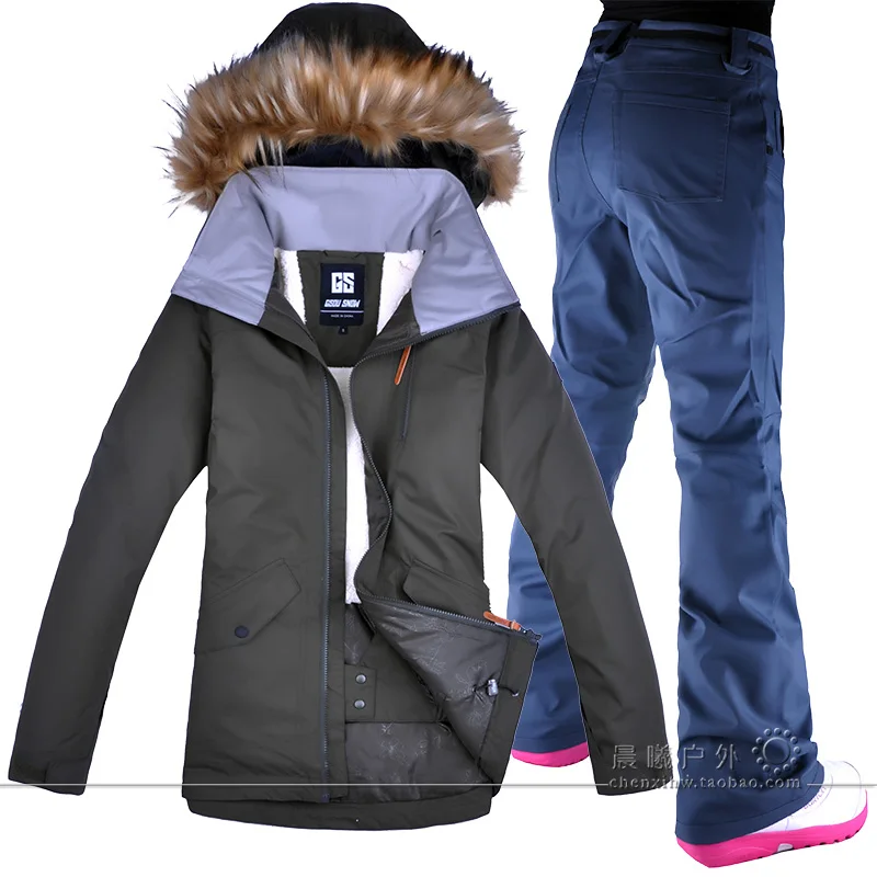 GSOU nieve traje de esquí Snowboard traje chaqueta + Pantalones impermeables a prueba de viento ropa para mujeres ropa de invierno