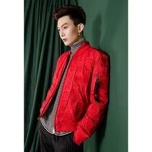 Роскошная мужская красная/черная короткая куртка-смокинг с вышивкой/сценическая куртка для выступления/сцены/stuido/club/ASIA размер куртки