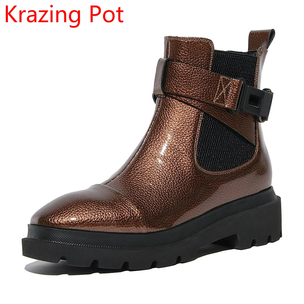 

2018 New Arrival Microfiber Round Toe Buckle Solid Fashion Winter Boots Superstar Warm Thick Heel Handmade Women Ankle Boots L01