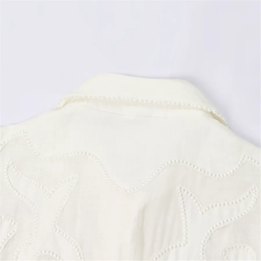 Осенний женский модный комбинезон с длинными рукавами с вышивкой белый комбинезон с поясом Комбинезоны для женщин