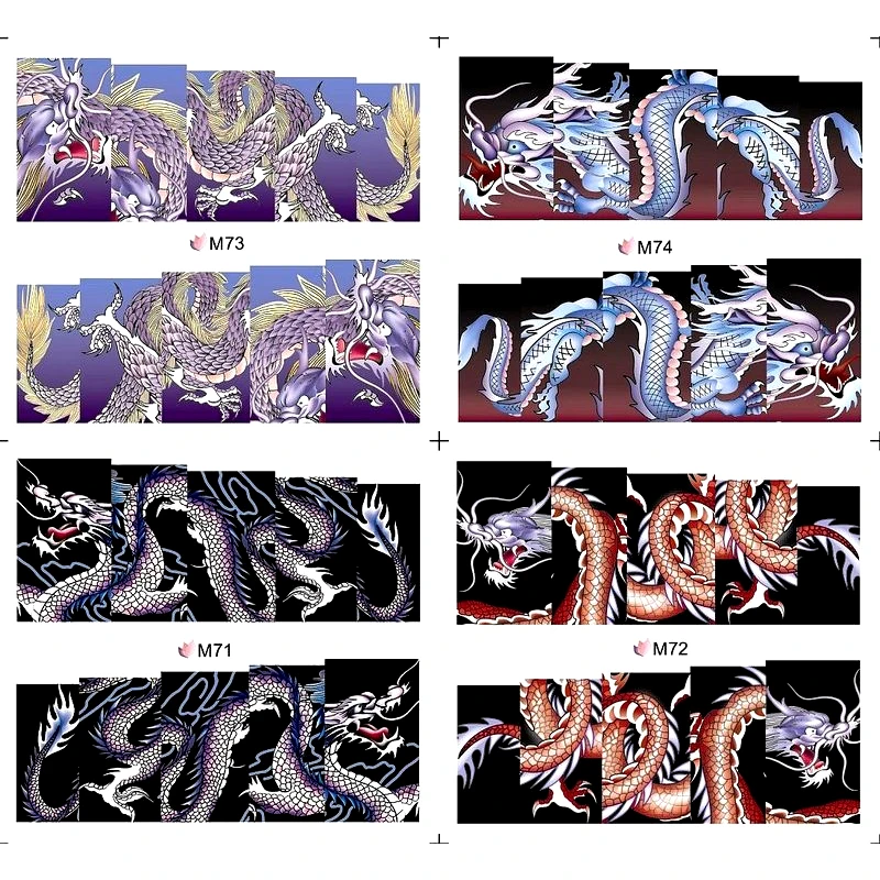 4 пачки/лот полное покрытие татуировки дракона Наклейка воды дизайн ногтей летающий дракон M071-074