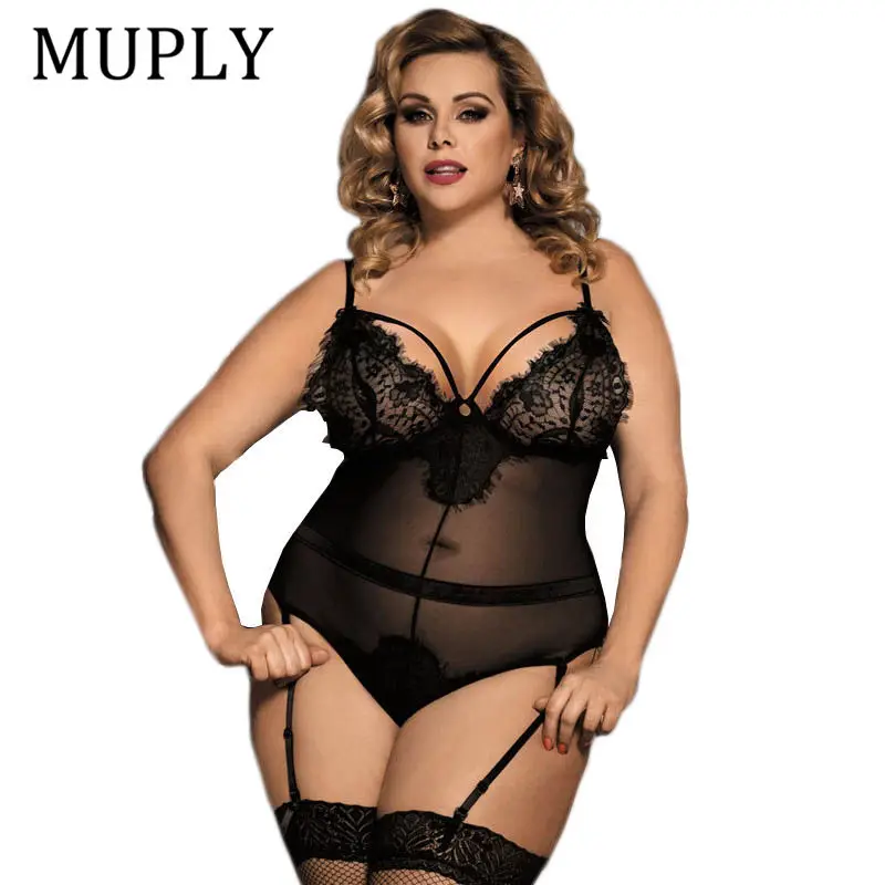 

2019 Black See Through Sexy Lingerie Larg Size Women Nightwear Hot Sale Hollow Out Backless Lace Lingerie Erotica Set Nightwear