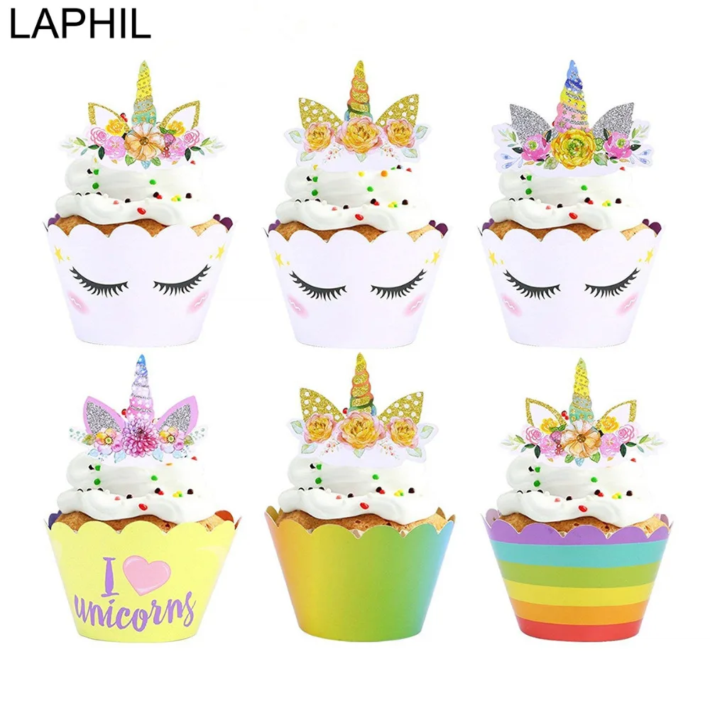 

LAPHIL Unicorn Cupcake Topper Wrappers Happy Birthday Party Decorations Kids Baby Shower Unicorn Party Supplies Gender Reveal