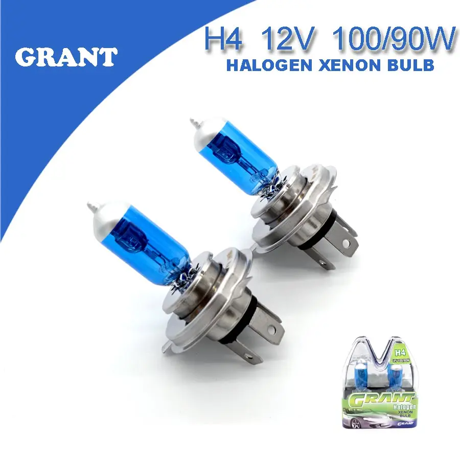 1Set GRANT H4 12V 100 90W Xenon Halogen Bulbs 6000K Super Bright White Universal Auto Headlight