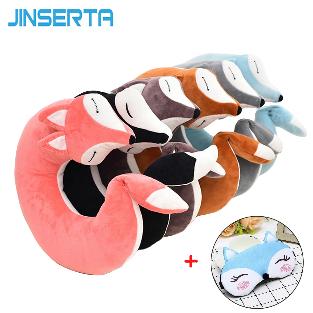 JINSERTA, милая Лисичка, животные, хлопок, плюшевая u-образная подушка для шеи, Автомобильная подушка для дома, для путешествий, подушка для сна, забота о здоровье для детей, детей, взрослых