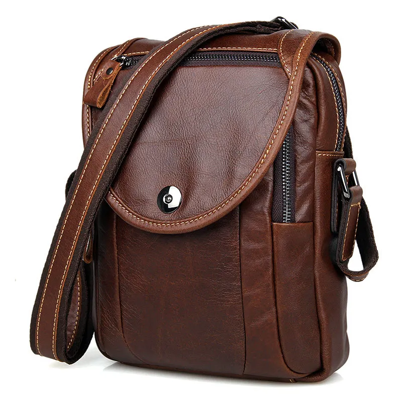 Crossbody Bag For Men Messenger Bags Cow Leather Brown Business Travel Small Mini Vintage Brand ...