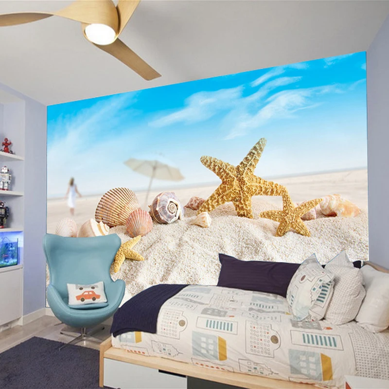 Cartoon children's room Mediterranean shells papel de parede 3d tv background wall paper wallpaper for walls 3 d papier peint