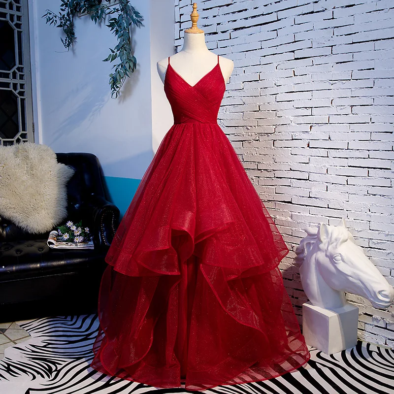 long red spaghetti strap dress