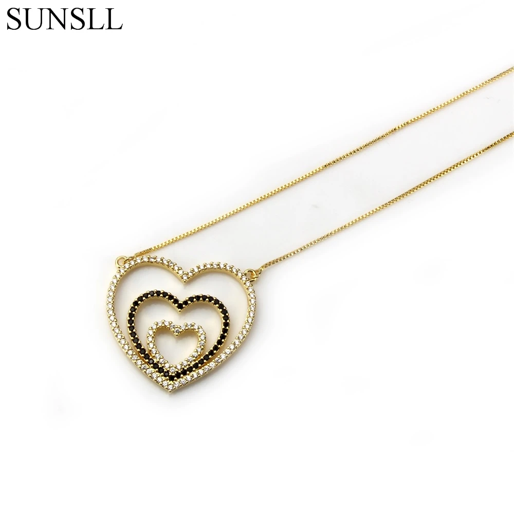 

SUNSLL Golden Color Copper White /Blue Cubic Zirconia Love Heart Pendant Necklaces Women's Fashion Jewelry CZ Colar Feminina