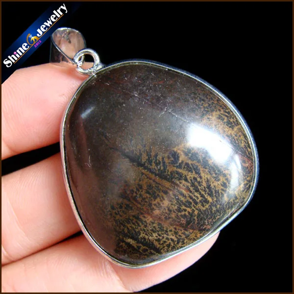 

Collares 2016 Necklace & Pendants Natural Stone Brown Chinese Painting Stone With Leather Chain Fashion Bijoux Men IS204