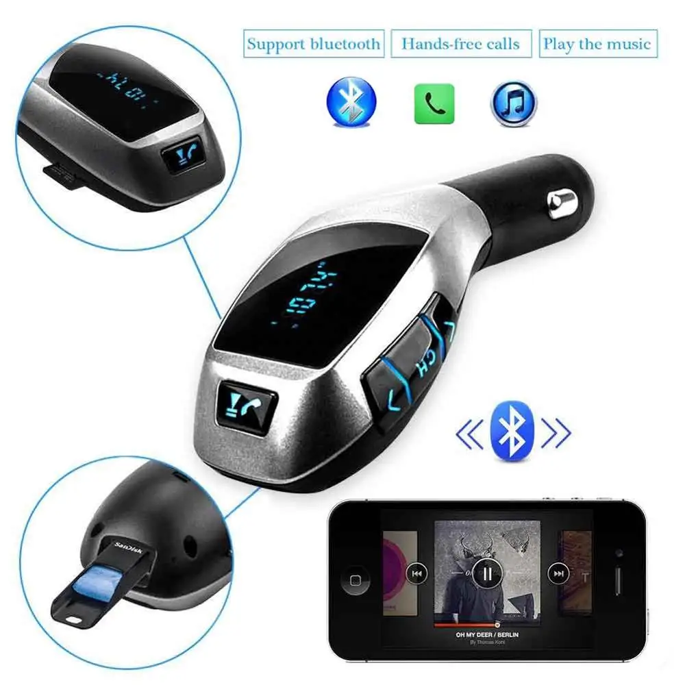 Беспроводной Bluetooth FM передатчик Радио адаптер, автомобильный набор свободные руки с выходом 5 V 2.1A зарядных порта USB для автомобиля Зарядное устройство MP3 плеер Поддержка TF карта USB флэш-накопитель