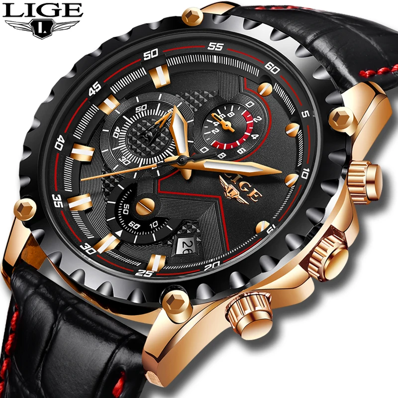 

2019LIGE Fashion Mens Watches Top Brand Luxury Leather Watch Men Military Sport Waterproof Analog Quartz Clock Relogio Masculino