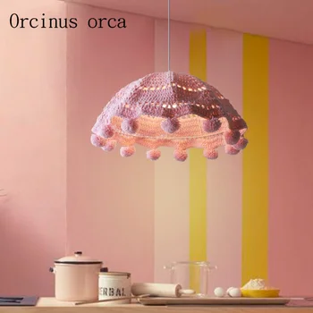 

Nordic modern simplified HANDMADE KNITTED chandeliers for male and female bedroom children room warm wool knitted chandeliers