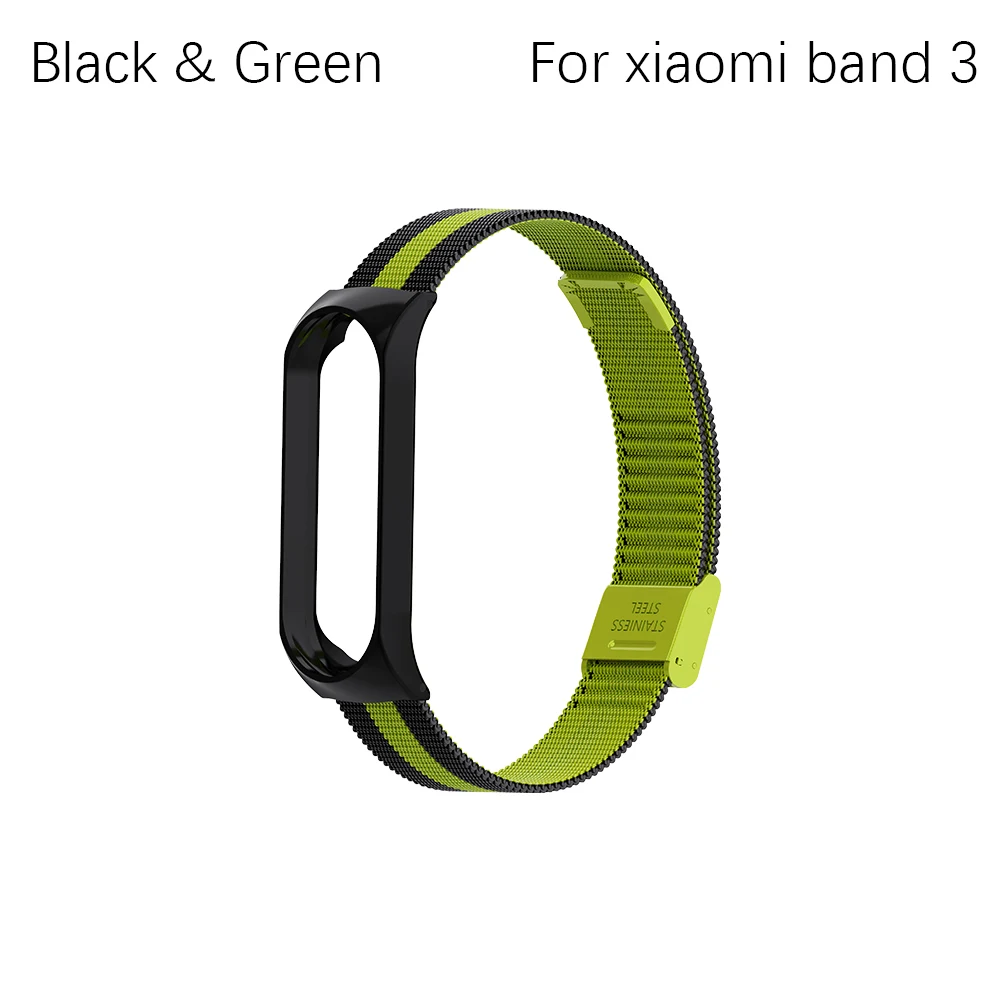 black greenForBand 3 New Metal Stainless Steel Wrist Strap Bracelet Wristbands Classic High Quality Fashion Watch band For Xiaomi Mi Band 3/4 - Цвет: black greenForBand 3