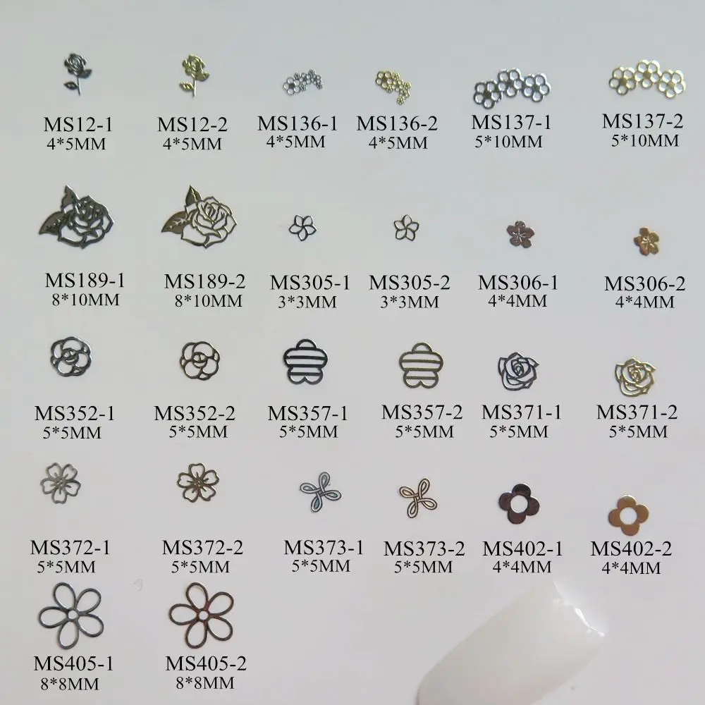 

100pcs/bag Silver/Gold Flower Rose non-adhesive Soft Metal Sticker Nail Art Decoration