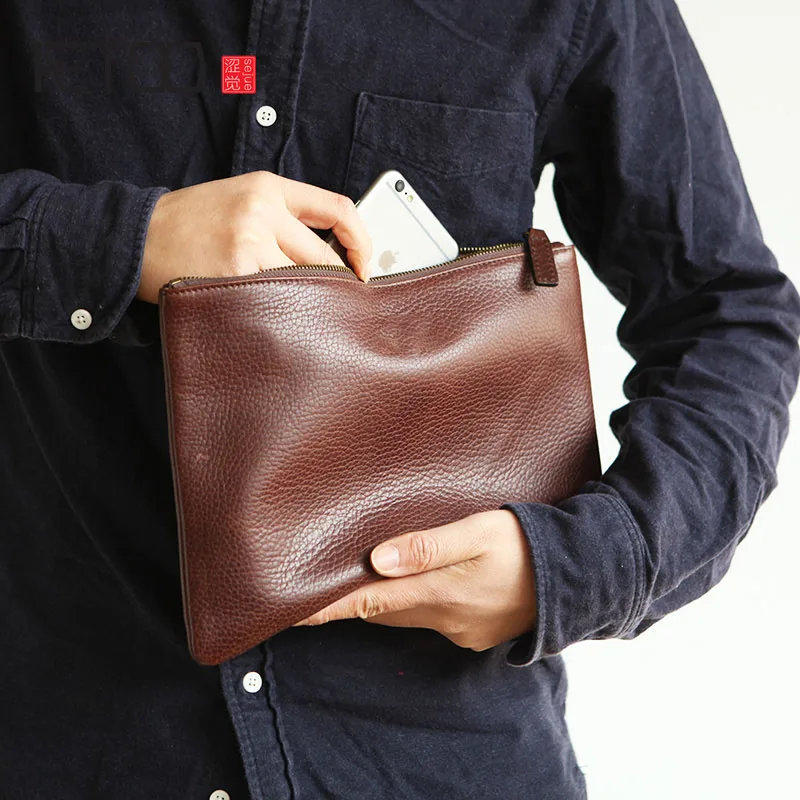 

AETOO Leather handbag simple leather hand bag full leather hand grab bag Large capacity file pack