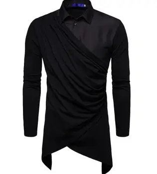 

2019 new hair stylist personality fashion shirt men's irregular knit stitching long-sleeved shirt plus size singer costumes