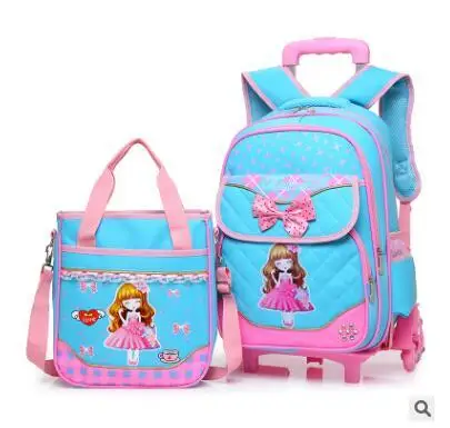 6. wheels blue Girl's School Trolley Backpack Wheeled Bag For School Trolley Bag On Wheels School Rolling Backpack Children Travel Luggage Bag - Цвет: 6. wheels blue