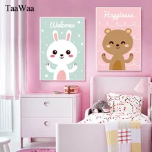 TAAWAA Nordic Animal Posters and Prints Nursery Rabbit Beer Canvas Art Painting Wall Pictures for Children Baby Room Decoration