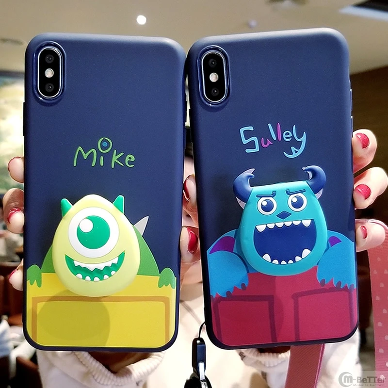For iPhone X/XS Max XR case cute Mike monsters for iPhone 6 6s+ cartoon Sully soft silicone cover 7/8 plus+ airbag holder+ strap