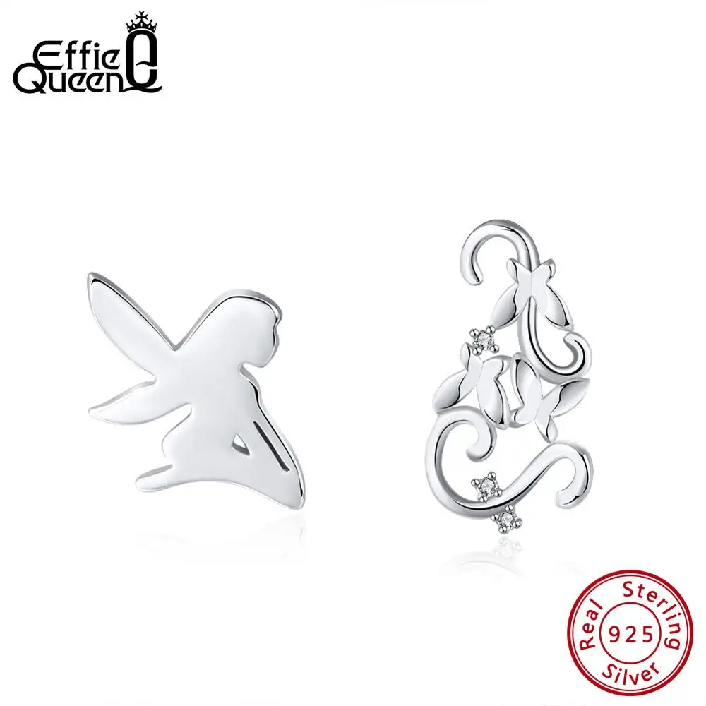 

Effie Queen Sterling Silver Women Earrings Fairy Elf Different Shape Stud Earring With AAA Cubic Zircon Fashion Jewelry BE98
