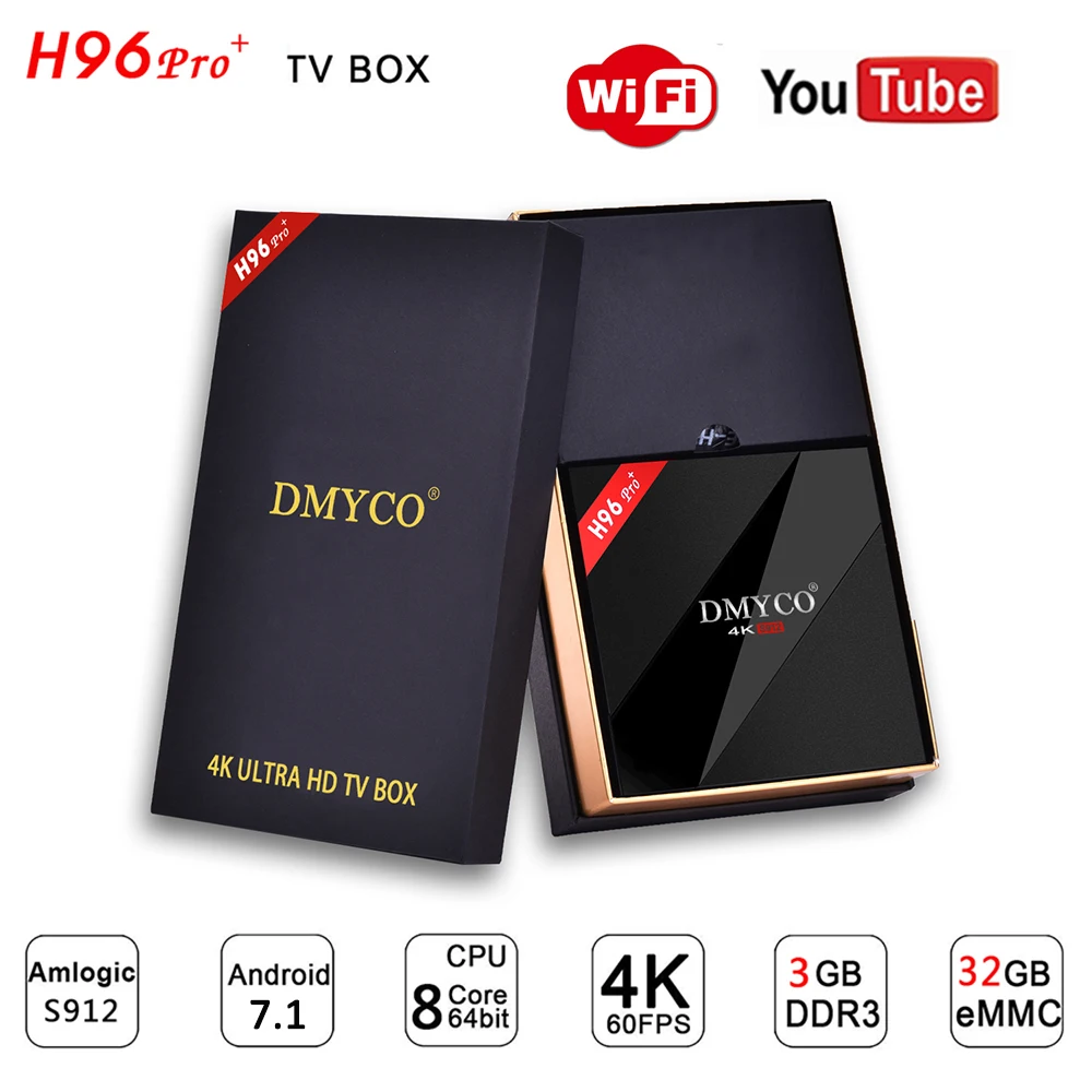 

h96 pro plus android 7.1 TV Box 3GB 32GB Amlogic S912 Octa Core 2.4G/5.8G WiFi H.265 HDR10 4K Smart TV box H96 Pro+Media Player