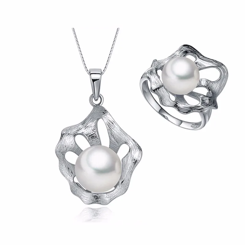Sinya Fleshwater Cultured Pearl ring pendant necklace set 925 Sterling Silver Jewelry for Women's Gift tz09044r