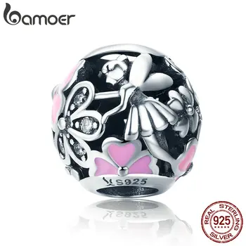 

BAMOER New Arrival 925 Sterling Silver Spring Flower Fairy Charms Beads fit Women Bracelet DIY jewelry Accessories Making SCC760