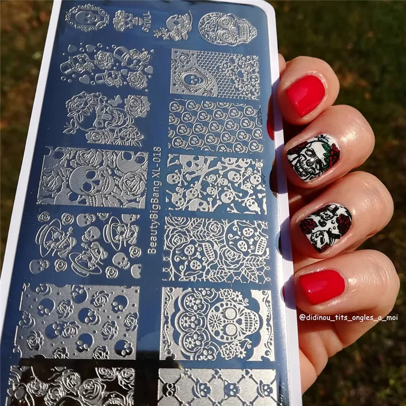 

BeautyBigBang 6*12cm Nail Art Stamping Halloween Pattern Rectangle Template Nail Stamping Plate Stencil For Nails Art BBB XL-018