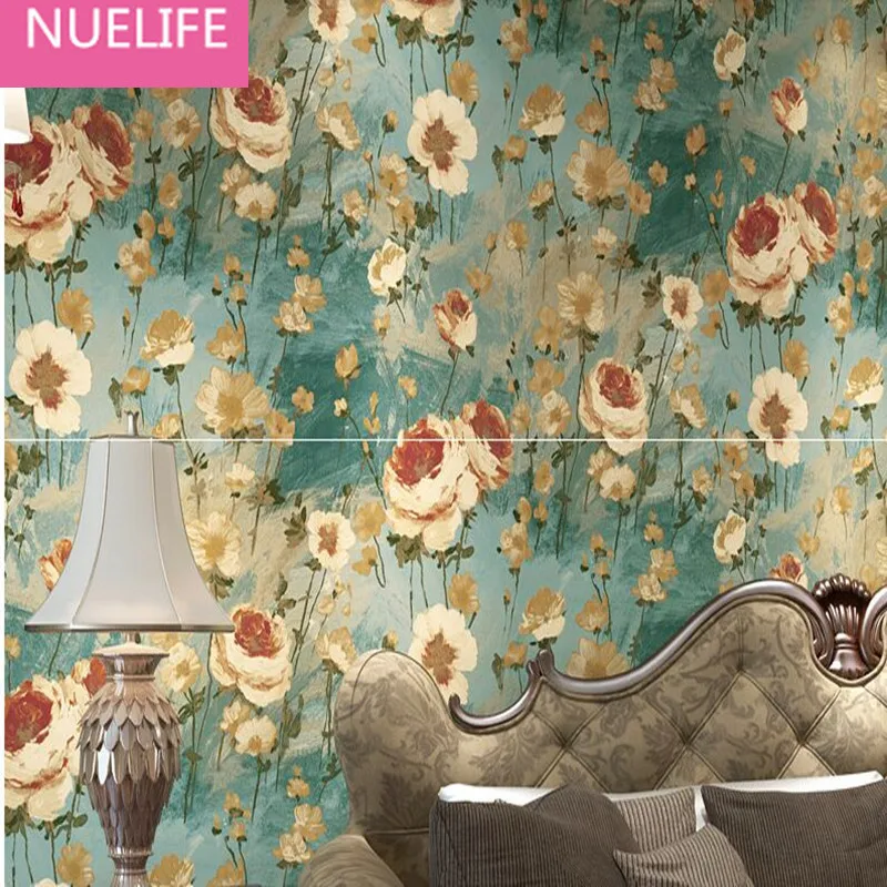 

0.53x10 American Village Retro Pastoral Flower Pattern Non-woven Wallpaper Wedding Room Bedroom Living Room Wallpaper