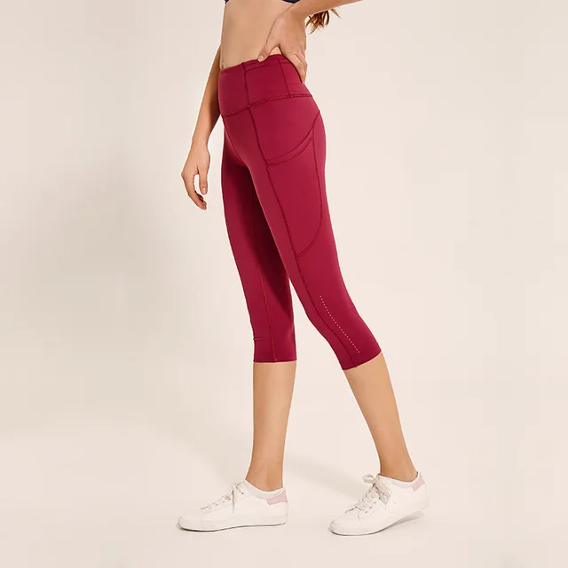 Calf-Length Pants High Waist Women Yoga Pants Workout Capri Pant Sport Leggings Fitness Training Gym Tights with Side Pocket 3