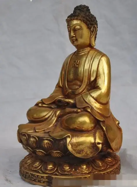 

song voge gem S6481 9"tibet buddhism temple bronze gilt sakyamuni Tathagata Amitabha buddha statue