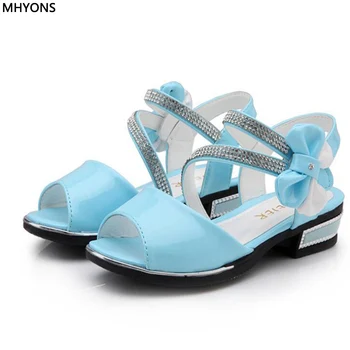 

White/pink/blue2019 Fashion Sandals for Girls Summer Princess Rhinestones Kids Beach Shoes Wedding Party Shoes Rubber Insole