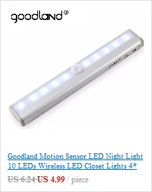 Goodland светодиодный Ночной светильник на батарейках, ночник с датчиком движения, магнитный светильник, 6 светодиодный s для шкафа, коридора