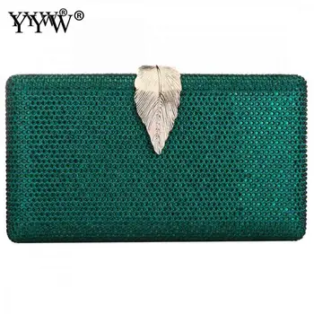 

Red Rhinestone Rectangle Evening Clutch and Shoulder Bag Women Green Silver Lady Handbags Chain Strap Black Wedding Party Bag