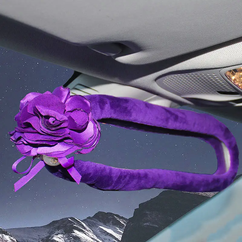 Фиолетовый цветок чехол рулевого колеса автомобиля плюшевые Стразы для шеи автомобиля поясная подушка универсальный автомобильный Стайлинг подголовник подушка для женщин - Название цвета: Rearview Mirror
