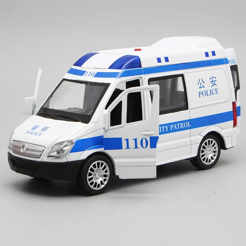 

17cm Business Political Toy Car Model Alloy Scale 1:32 Sound Light For Mercedes-Benz 110 Ambulance Alloy Pull Back Car Model Toy