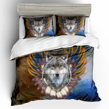 

3D Printing Feather and Wolf Bedding Set Queen Dreamcatcher Duvet Cover Set Indian Home Textiles Bedclothes