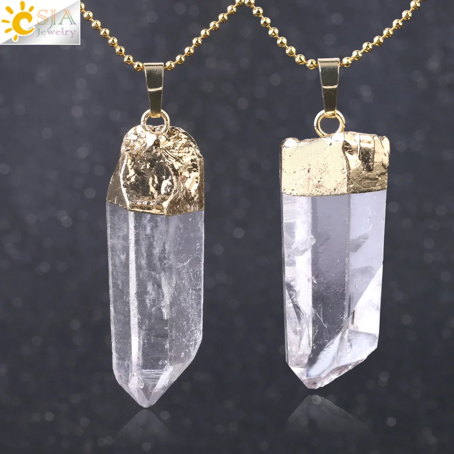 CSJA несимметричные подвески из натурального кристалла, исцеляющее Прозрачное кварцевое ожерелье золотого цвета, ожерелье s для женщин и мужчин, случайный размер F804