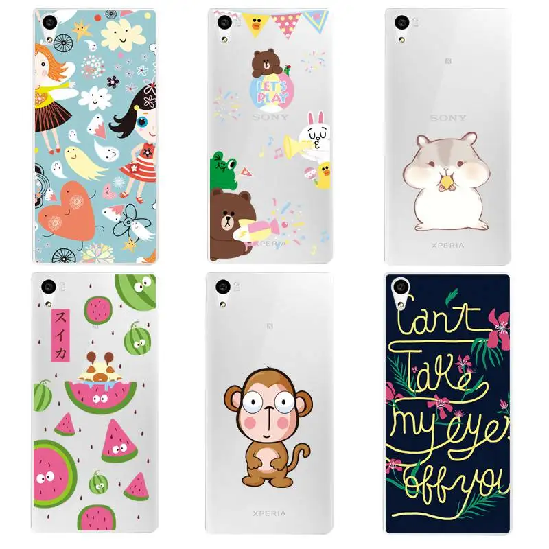 Monkey Soft Clear TPU Phone Case For Sony Z2 Z3 Z4 Z5 C3 C4 C5 Flora Girl Bear Printed Shell Bags Flower Bag Cover Free Shipping | Мобильные