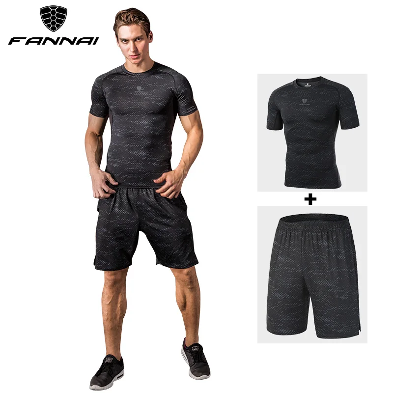 

FANNAI Compression Set Men's Sport Suits Running sets Dry Fit Sports Gym Fitness Tights Jogging Rashgard Tracksuit Shorts MMA
