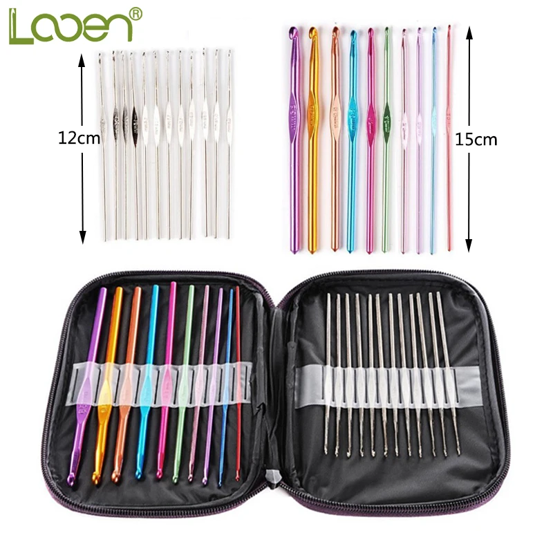 

22 Pcs Looen Aluminum Crochet Hooks Silver Hooks Needles Knit Weave Stitches Knitting Craft Tools With Purple Bag For Women Gift