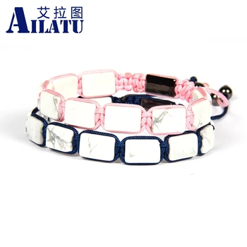 

Ailatu Wholesale Men's Luxury Brand Jewelry 10pcs/lot 8x12mm White Howlite Marble Stone Square Macrame Bracelets Couples Gift